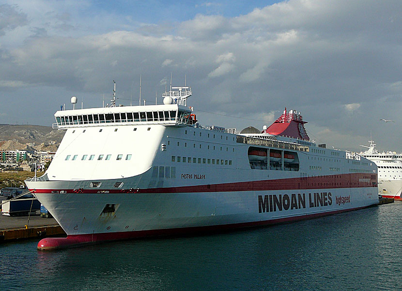 Greek ferries, boats and catamarans. Festos Palace. Pireus. Athens.