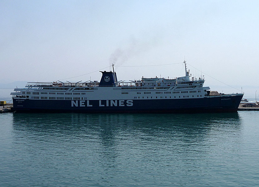 Greek ferries, boats and catamarans. The ferry Mytilini in the port of Mytilini in Lesvos. 