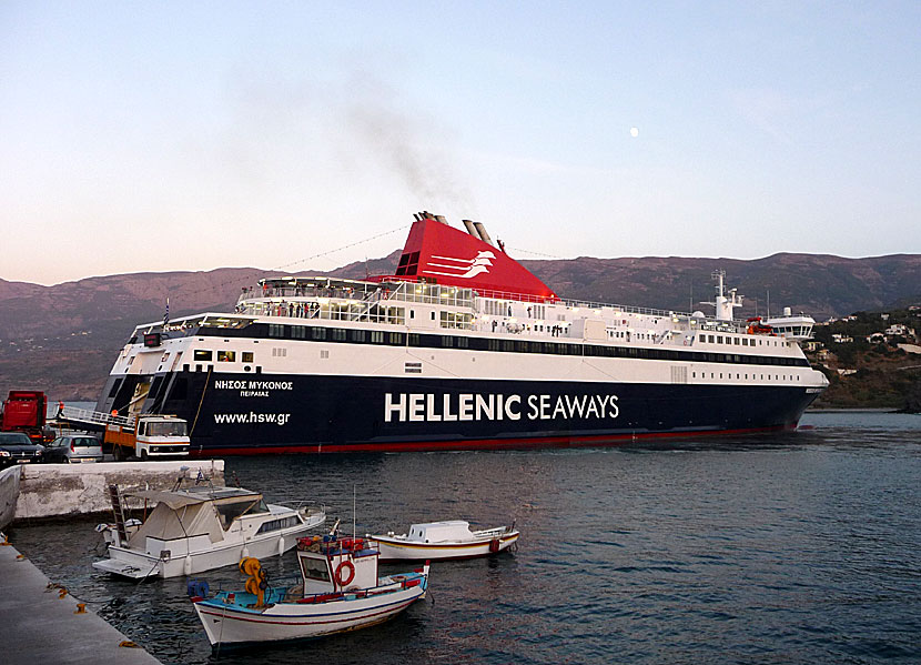 Greek ferries, boats and catamarans. Nissos Mykonos. Evdilos. Ikaria.