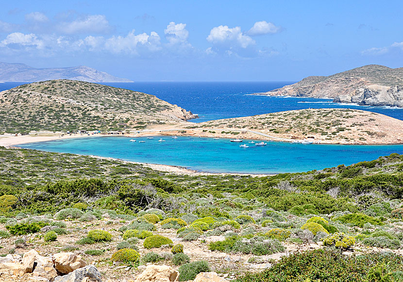 Amorgos bästa stränder. Kalotaritissas beach.