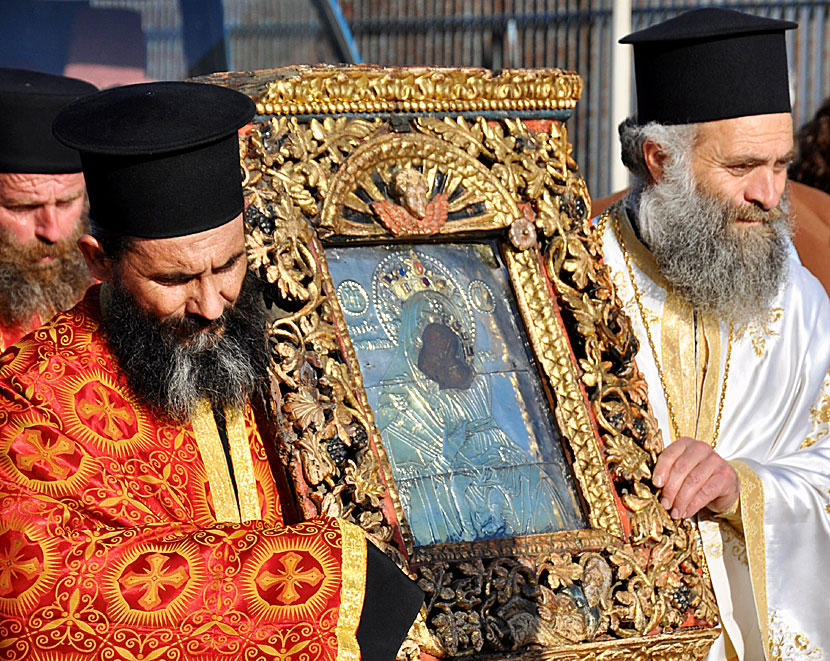 Den heliga ikonen av Jungfru Maria i Panagia Hozoviotissa Monastery.