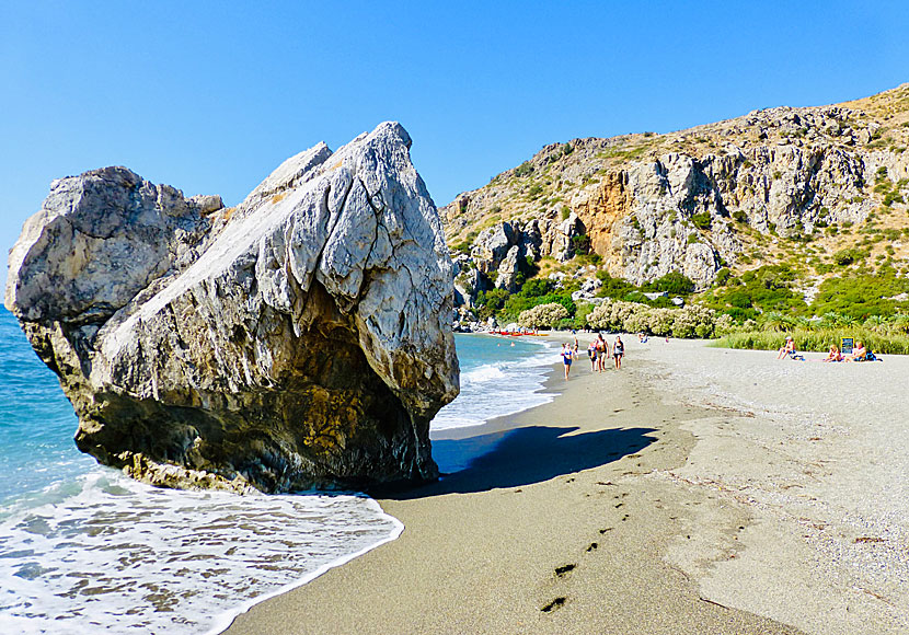 Palmstranden Preveli beach på södra Kreta nära Plakias. 