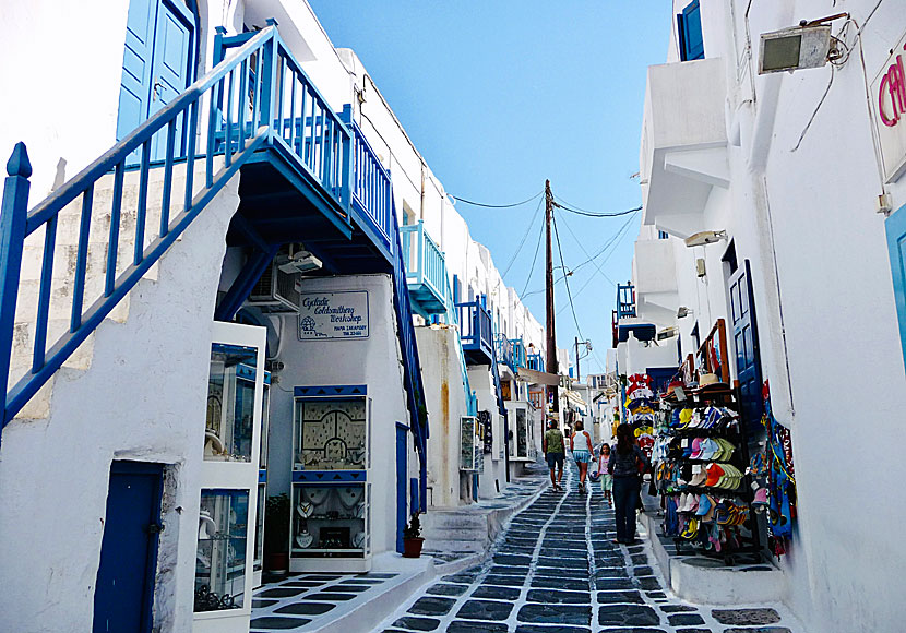 De labyrintiska gränderna i Chora på Mykonos. 