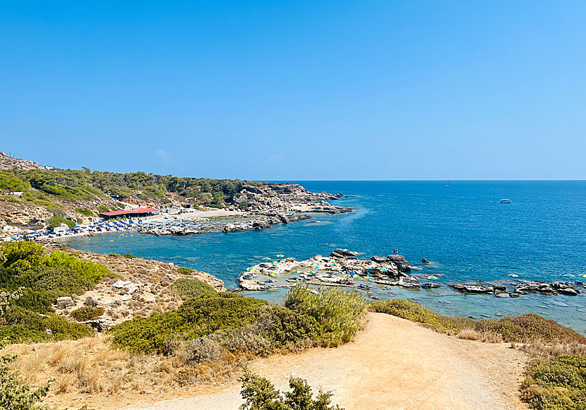 Stränderna Nikolas, Tassos och Oasis beach i Kallithea på sydöstra Rhodos.