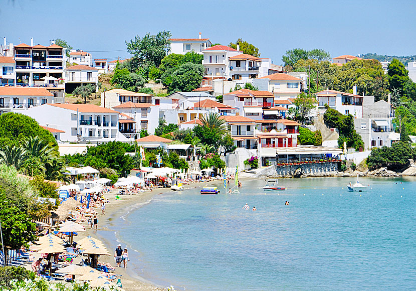 Bra hotell och pensionat på Megali Ammos beach nära Skiathos stad.