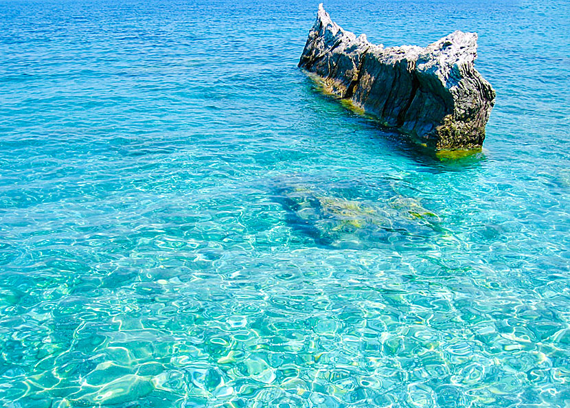 Vattnet nedanför Mamma Mia-kyrkan är det bästa på hela Skopelos för dig som gillar att snorkla.