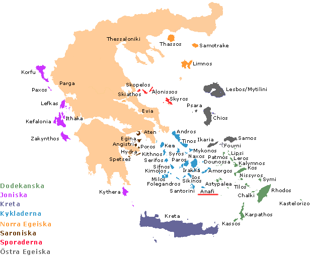 Karta över Grekland. Anafi.