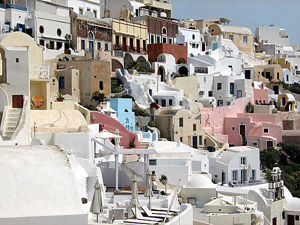 Färgglada Oia. Santorini.