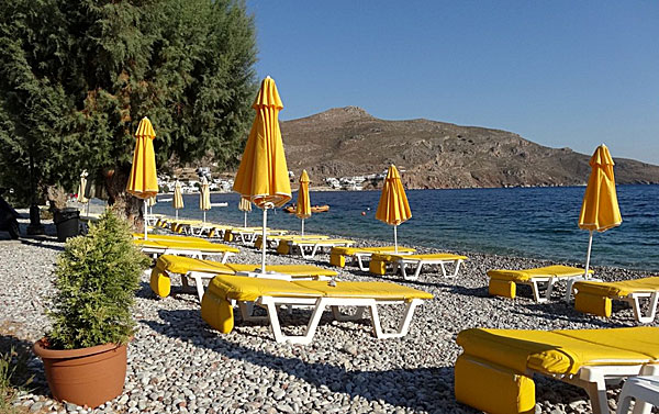 Vår strand vid hotellet på Tilos.